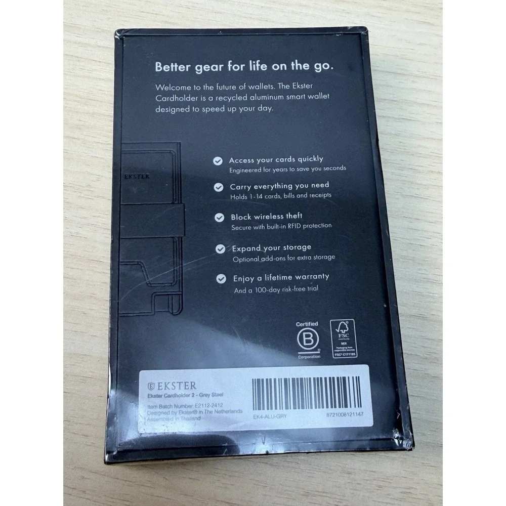 EKSTER EK4-ALU-GRY CARDHOLDER 2-GREY STEEL RFID BLOCKING Sealed